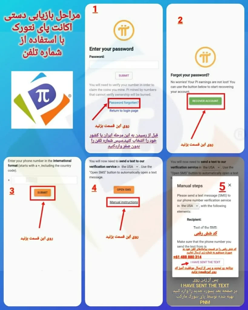 بازیابی اکانت پای نتورک با شماره موبایل
